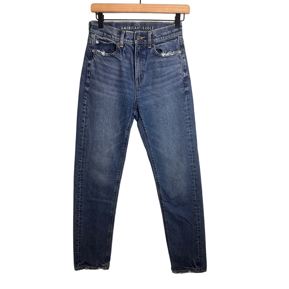 American Eagle Super High-Rise Straight Jeans Medium‎ Wash Blue Stretch Size 00